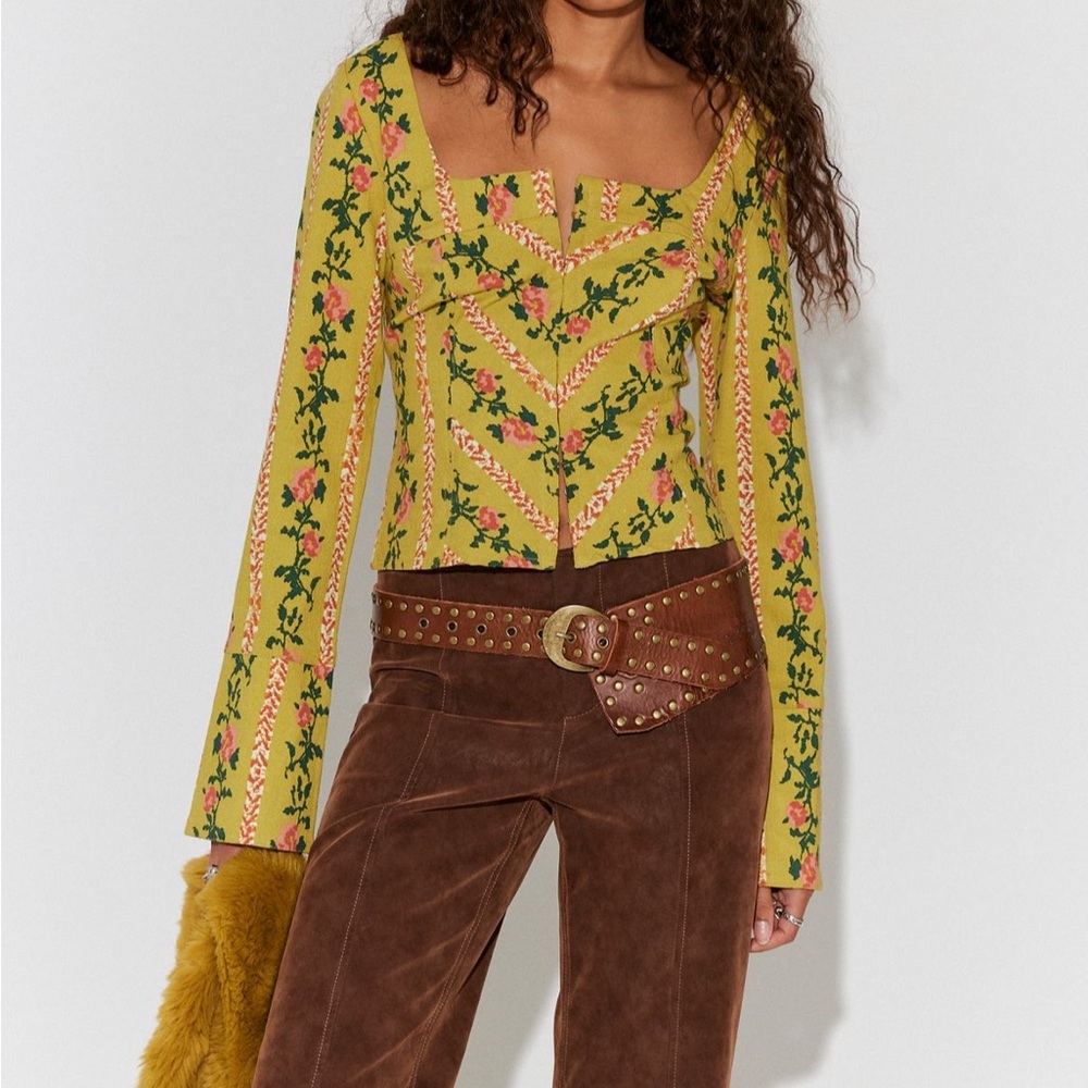 Free People Yellow Floral Blouse
